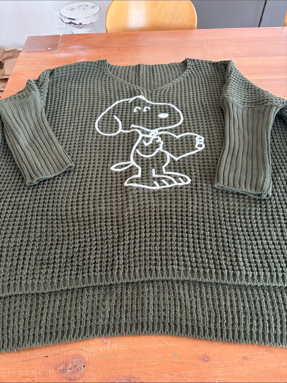 Olive Green Waffle-Knit Sweater